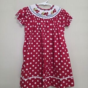Marmalata Red Polka Dot Smocked Lobster Dress Size 4T